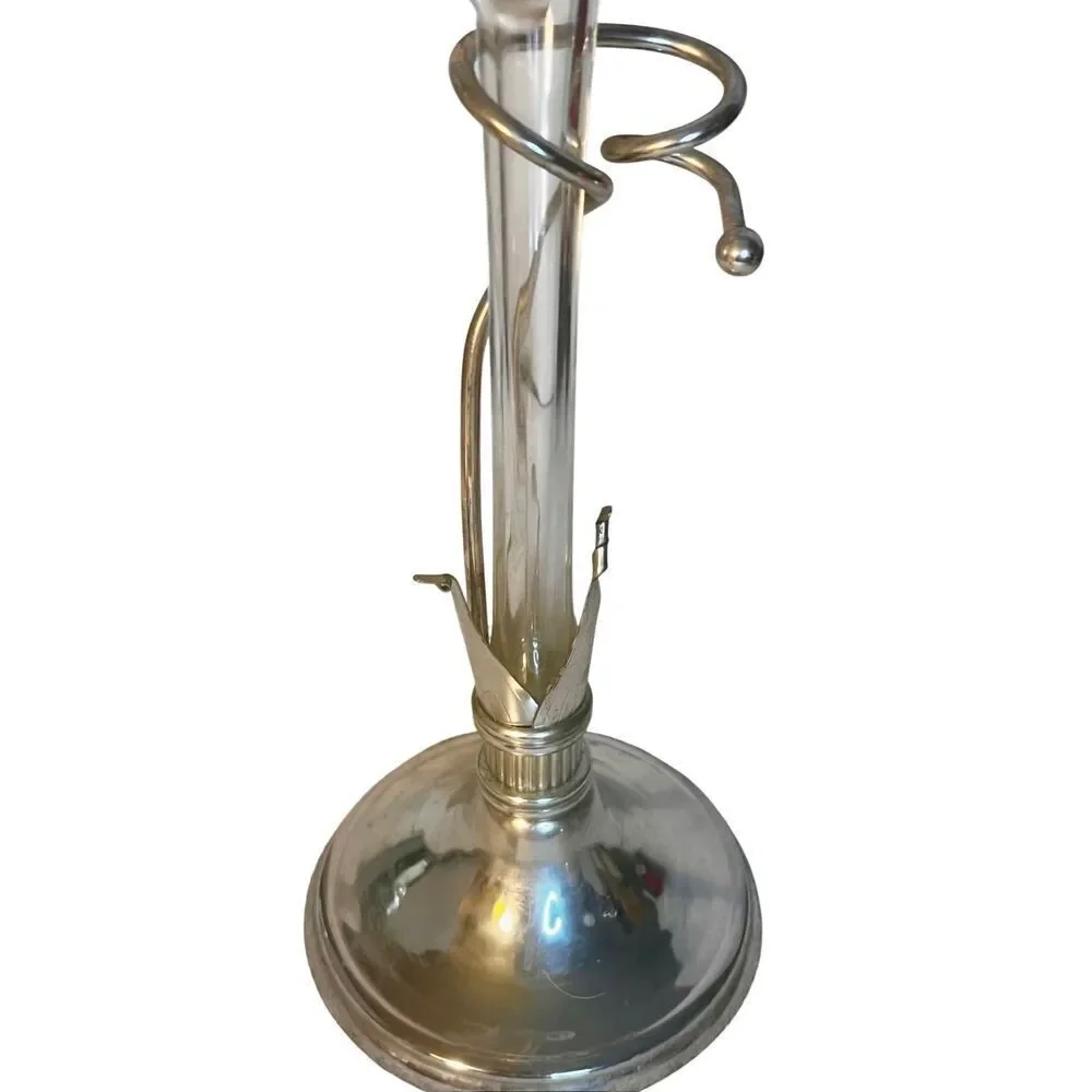 Vintage Mid Century Blown Glass Lily Vase Art In Silver Tone Base